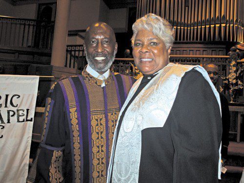 Bishop John R. Bryant, senior AME bishop and Pearla Gholston, President Indiana Lay Organization