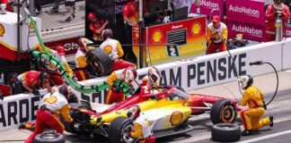 Winner of the 2023 Indianapolis 500 Josef Newgarden and his elite pit crew on May 28, 2023. (Photo/David Dixon)
