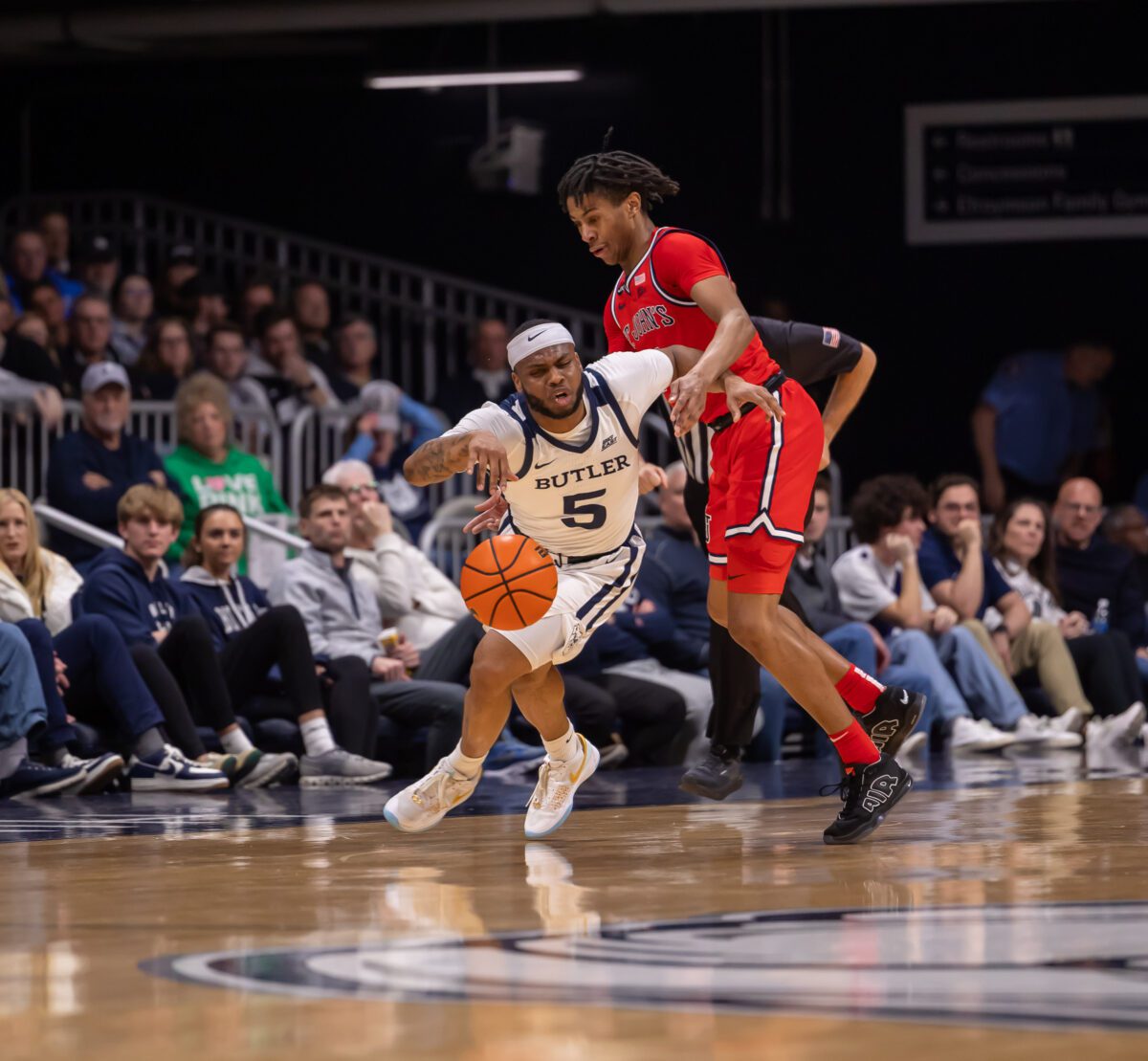 St. John's Red Storm versus Butler University Bulldogs mens basketball game photo at Hinkle Fieldhouse on February 29, 2024. (Photo/Walt Thomas)