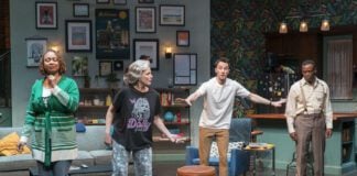 Pamela Harrison (Olivia D. Dawson), Maureen Littlefield (Tracey Michelle Arnold), Brandon Littlefield (Garrett Young) and Vernon Harrison (Sean Blake) in the IRT's 2024 production of “The Folks at Home.” (Photo/Zach Rosing)