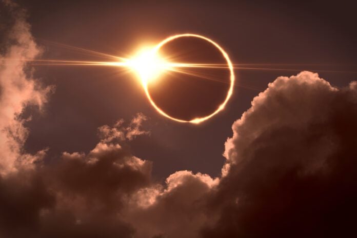 Total eclipse of the Sun. The moon covers the sun in a solar eclipse On April 8, Indianapolis and other areas of the Midwest will be bathed in darkness for a few moments as the moon eclipses the sun in a rare astrological event. (Getty Images)