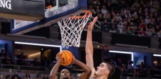 Purdue University versus Utah State NCAA men's basketball on March 24, 2024 at Gainbridge Fieldhouse in Downtown Indianapolis, Indiana. (Photo/Walt Thomas)