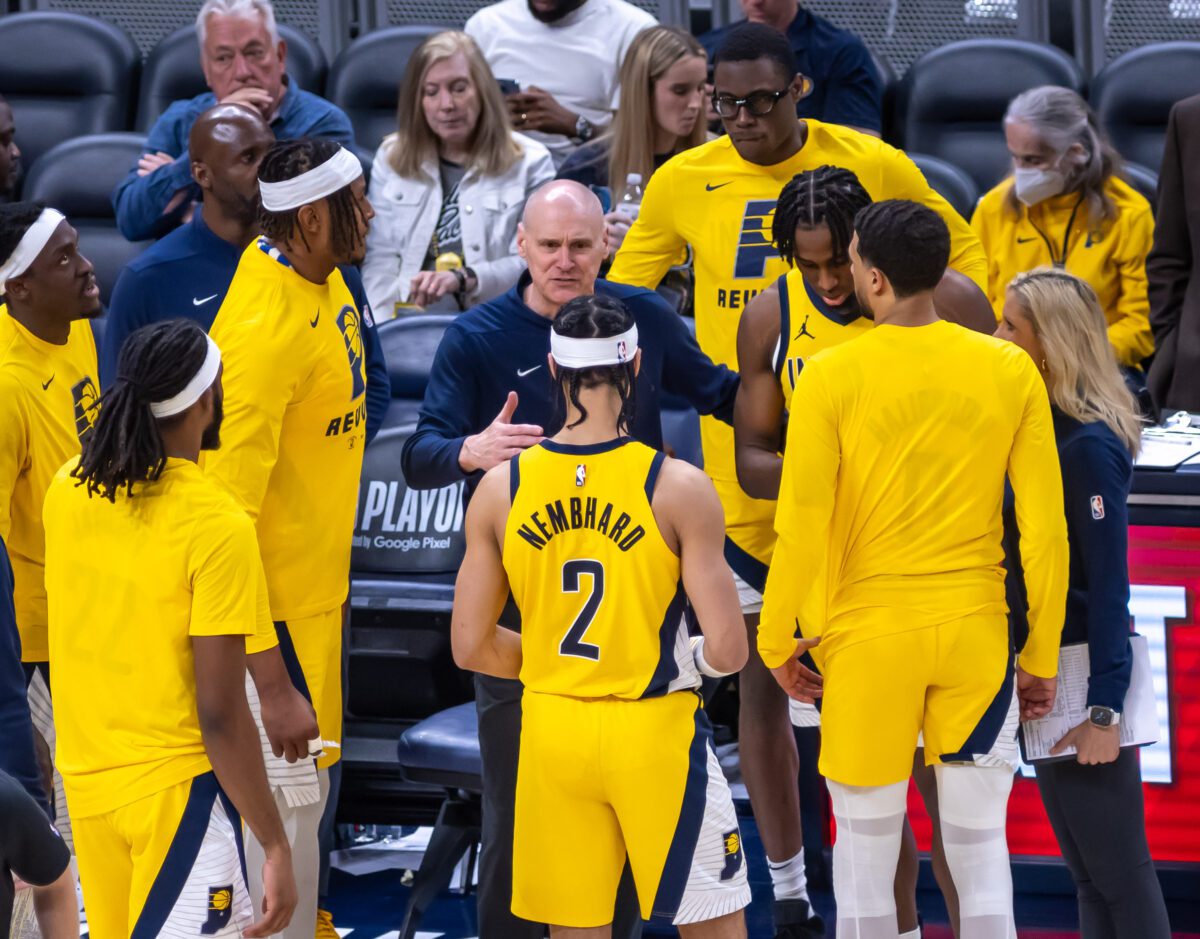 Game 4 of the first round in the Eastern Conference of the 2024 NBA Playoffs between the Milwaukee Bucks and the Indiana Pacers on April 28, 2024 at Gainbridge Fieldhouse in downtown Indianapolis, Indiana. Photo taken by senior sports photographer Walt Thomas