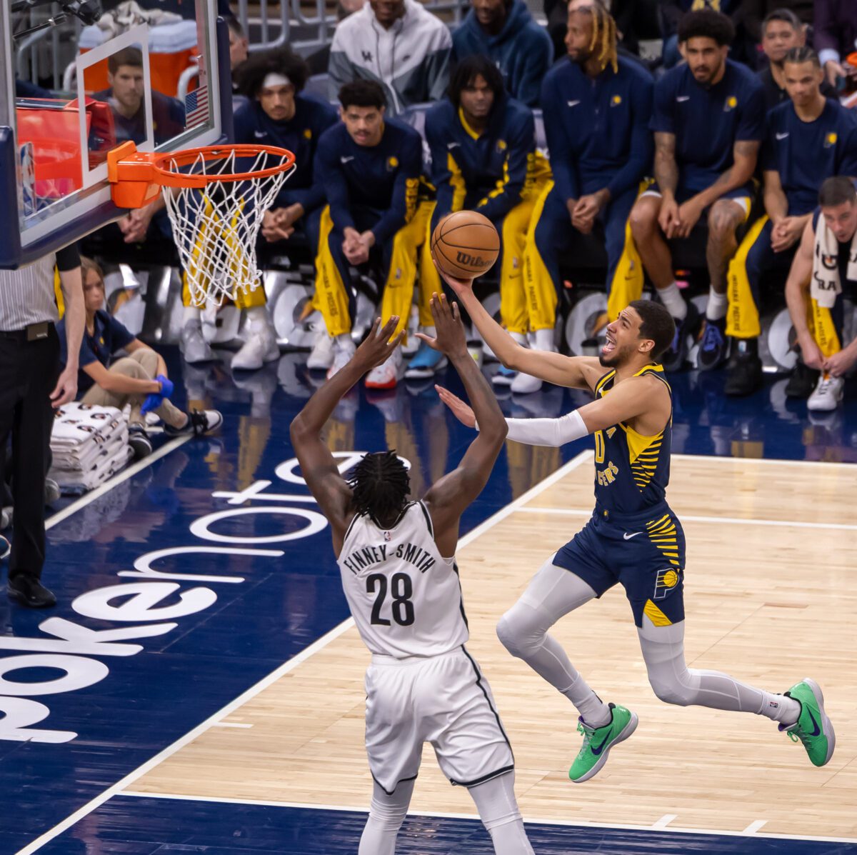 Brooklyn Nets at Indiana Pacers NBA basketball game on April 1, 2024 at Gainbridge Fieldhouse in Downtown Indianapolis, Indiana. Photo taken by Walt Thomas.