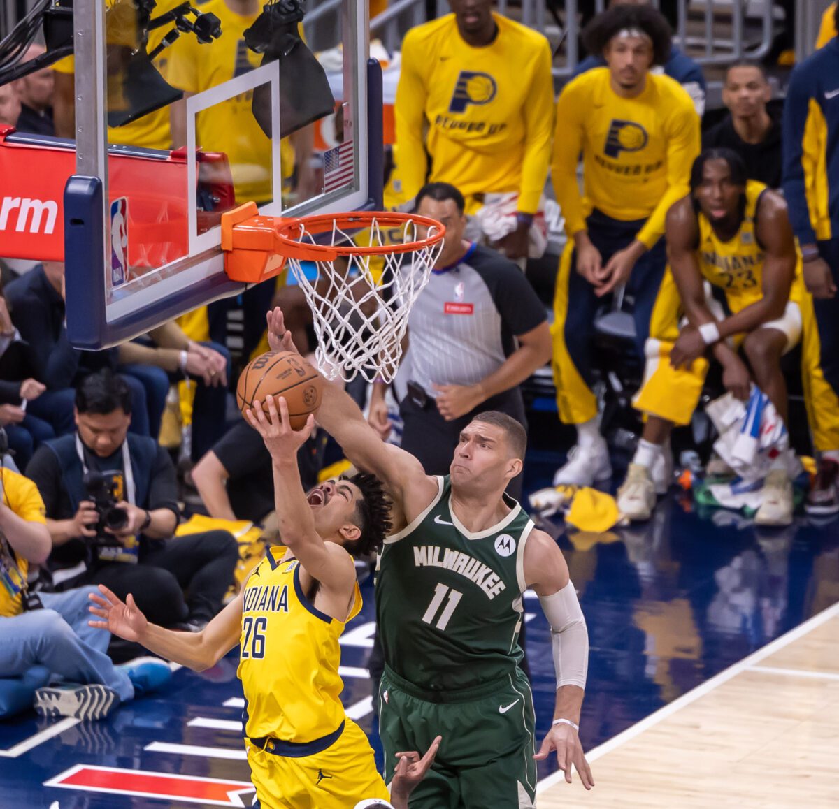 Game 3 between the Milwaukee Bucks and Indiana Pacers, first round of the 2024 NBA Playoffs, on April 26, 2024 at Gainbridge Fieldhouse in Downtown Indianapolis, Indiana. Photo was taken by Senior Sports Photographer Walt Thomas for the Indianapolis Recorder.