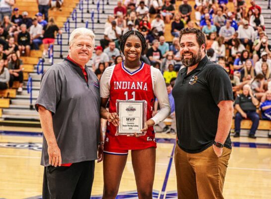 basketball player with MVP award during Indiana Futures Game.