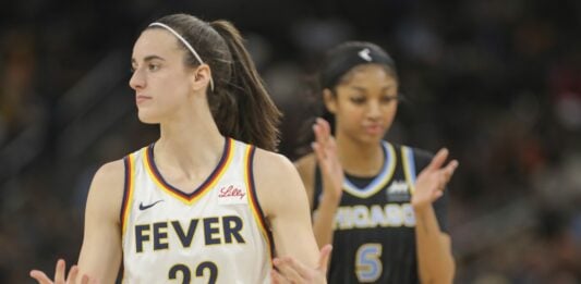 Caitrlin Clark and Angel Reese during WNBA Game.