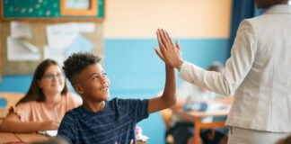 Black student in classroom