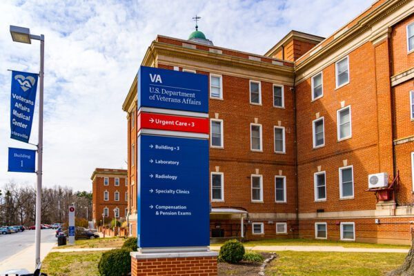 Coatesville, PA / USA - February 24, 2020: A directional sign at the US Department of Veterans Affairs Medical Center in Coatesville PA.