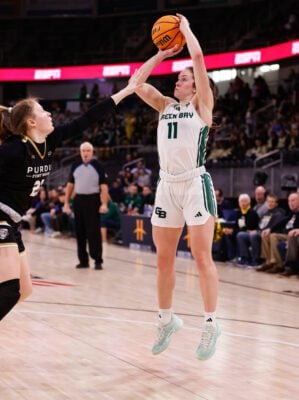Green Bay's Natalie McNeal during the 2025 Horizion League Tournament championship game, on March 11, 2025, in Indianapolis, Indiana. (Photo/David Dixon)