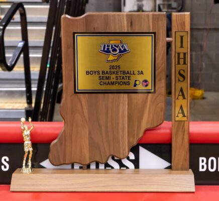 A shot of the trophy Crispus Attucks High School boy's basketball team took home on March 22, 2025 at Southport Fieldhouse in Southport, Indiana. (Photo/Walt Thomas)