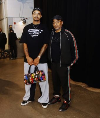 Orlando Magic shooting guard and Indianapolis native Gary Harris Jr. (Left) and his father Gary Harris, Sr. (Right) after the Indiana Pacers' final home game of the 2024-25 NBA Regular Season on April 11, 2025 at Gainbridge Fieldhouse in downtown Indianapolis, Indiana. (Photo/David Dixon)