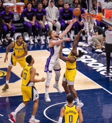 Sacramento Kings center Domantas Sabonis, who formally played for the Indiana Pacers, during the NBA game on March 31, 2025 at Gainbridge Fieldhouse, in downtown Indianapolis, Indiana. (Photo/Walt Thomas)