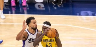 Indiana Pacers forward Pascal Siakam (43) during the NBA game on March 31, 2025 at Gainbridge Fieldhouse, in downtown Indianapolis, Indiana. (Photo/Walt Thomas)