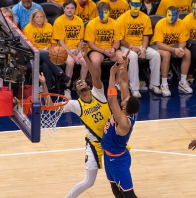 Indiana Pacers vs New York Knicks 2025 NBA Playoffs Eastern Conference Finals at Gainbridge Fieldhouse in downtown Indianapolis, Indiana.
