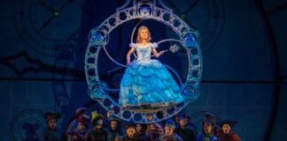 Zoe Jensen as Glinda (center) and the National Touring Company of "WICKED," which is onstage at Old National Centre now through July 6. (Photo/Joan Marcus)
