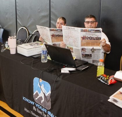 Fans, players, executives and subscribers reading the WNBA All-Star Edition of the Indianapolis Recorder, during The City League basketball exhibition games on Thursday, July 17, 2025 in Indianapolis, Indiana. (Photo/David Dixon)
