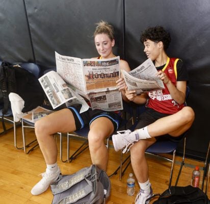 Fans, players, executives and subscribers reading the WNBA All-Star Edition of the Indianapolis Recorder, during The City League basketball exhibition games on Thursday, July 17, 2025 in Indianapolis, Indiana. (Photo/David Dixon)