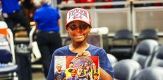 Golden State Valkyries at Indiana Fever WNBA basketball Game at Gainbridge Fieldhouse on July 9, 2025, also known as "WNBA Kids Day," photo taken by David Dixon of the Indianapolis Recorder Newspaper.