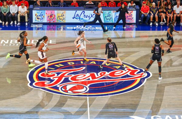 Golden State Valkyries at Indiana Fever WNBA basketball Game at Gainbridge Fieldhouse on July 9, 2025, also known as "WNBA Kids Day," photo taken by David Dixon of the Indianapolis Recorder Newspaper.