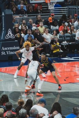 Las Vegas Aces at Indiana Fever WNBA basketball game in Indianapolis, Indiana in July of 2025, shot by Mia Moore of She Shoots 317.
