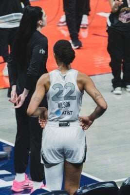 Las Vegas Aces at Indiana Fever WNBA basketball game in Indianapolis, Indiana in July of 2025, shot by Mia Moore of She Shoots 317.