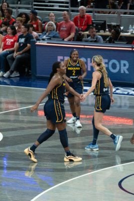 Las Vegas Aces at Indiana Fever WNBA basketball game in Indianapolis, Indiana in July of 2025, shot by Mia Moore of She Shoots 317.