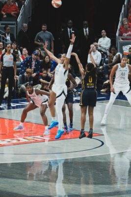 Las Vegas Aces at Indiana Fever WNBA basketball game in Indianapolis, Indiana in July of 2025, shot by Mia Moore of She Shoots 317.
