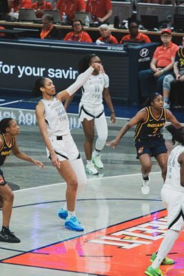 Las Vegas Aces at Indiana Fever WNBA basketball game in Indianapolis, Indiana in July of 2025, shot by Mia Moore of She Shoots 317.
