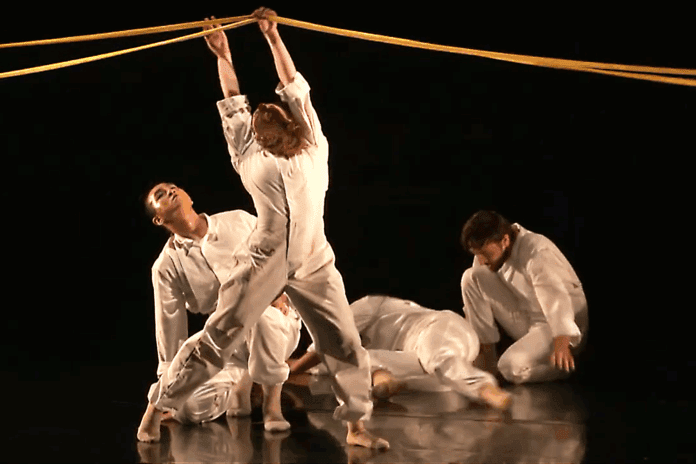Dancers perform Blueprint of a Point Ascending by choreographer Abby Marchesseault during the 2025 New Works Premiere Performances on May 31 at the Tarkington. (Photo/Allied Solutions Center screenshot)