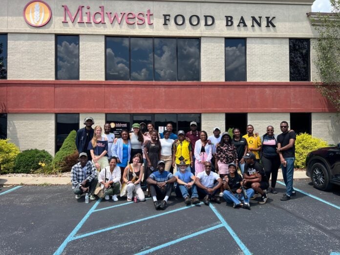 Mandela Washington Fellows volunteered with Midwest Food Bank Indianapolis Division for a Day of Impact on July 11, 2025. (Photo provided/Midwest Food Bank)