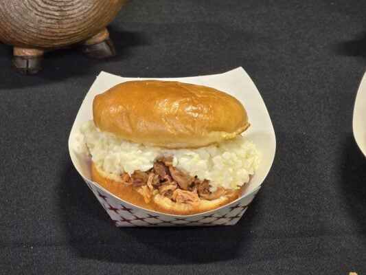 A close-up of a pulled pork sandwich during the 2025 Indiana State Fair media preview day, held on July 31 at the Indiana State Fairgrounds. (Photo/Noral Parham)