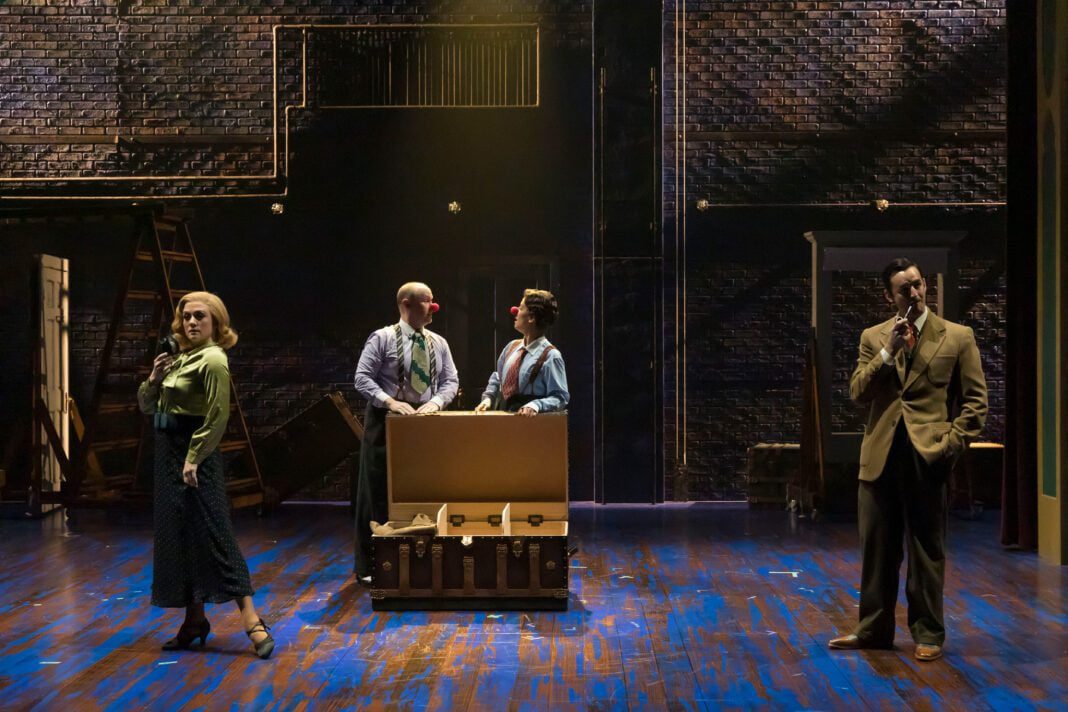 Tyler Meredith, Michael Stewart Allen, Ema Zivkovic and Jürgen Hooper in the Indiana Repertory Theatre’s 2025 production of “The 39 Steps.” (Photo/Zach Rosing)
