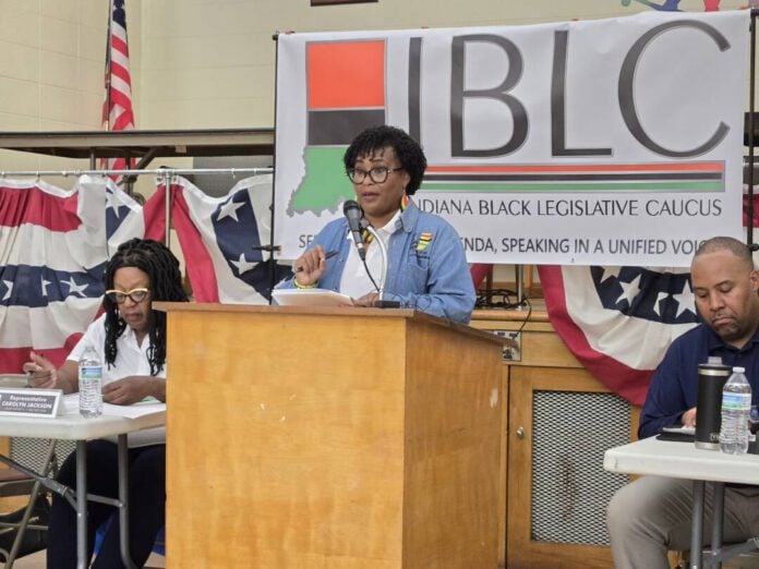 State Rep. Cherrish Pryor (D-Indianapolis) speaks at an Indiana Black Legislative Caucus town hall in South Bend on Sept. 13. - Michael Gallenberger / WVPE