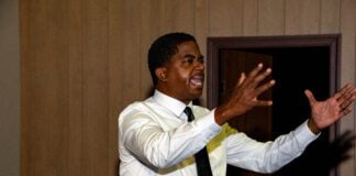 Daniel A. Martin as Dr. Martin Luther King Jr. in the Indianapolis Black Theatre Company's production of "The Mountaintop." (Photo/DeQuincy Webster of Majestyk Photography)