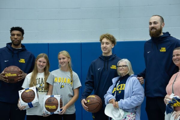 Indiana Pacers players and staff interacting with the community at the event held at Haughville Park in Indianapolis.