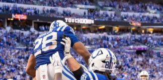 Indianapolis Colts Arizona Cardinals NFL football game 2025-26 season in October of 2025 in downtown Indianapolis, Indiana.