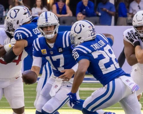 Indianapolis Colts Arizona Cardinals NFL football game 2025-26 season in October of 2025 in downtown Indianapolis, Indiana.