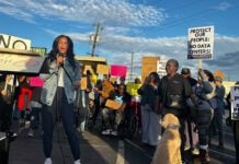 People overtook the street and stopped traffic: Indianapolis’ latest data center debate State senator Andrea Hunley (D-Indianapolis) was among a series of neighborhood, church and community leaders that spoke at the rally against the possible data center in Martindale Brightwood. - Zak Cassel / WFYI