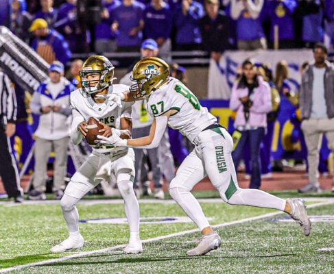 IHSAA Boy's High School Football Westfield High School Carmel High School Class 6A Sectionals Championship in November 2025 in Indiana.