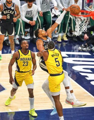 Milwaukee Bucks at Indiana Pacers NBA basketball game downtown Indianapolis November 2025.