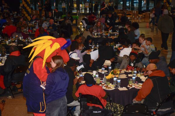 Pacers Sports & Entertainment (PS&E) Community event, feeding members of the Indianapolis community, in November of 2025 at Gainbridge Fieldhouse. Photo taken by Tiffany Nmose.