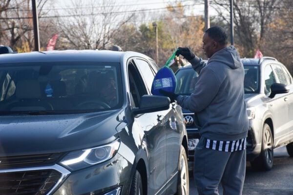 Holy Angels Catholic Church and School in Indianapolis, Indiana giving out holiday meals and turkeys to the community for 2025 Thanksgiving.