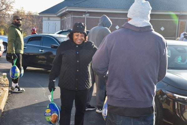 Holy Angels Catholic Church and School in Indianapolis, Indiana giving out holiday meals and turkeys to the community for 2025 Thanksgiving.
