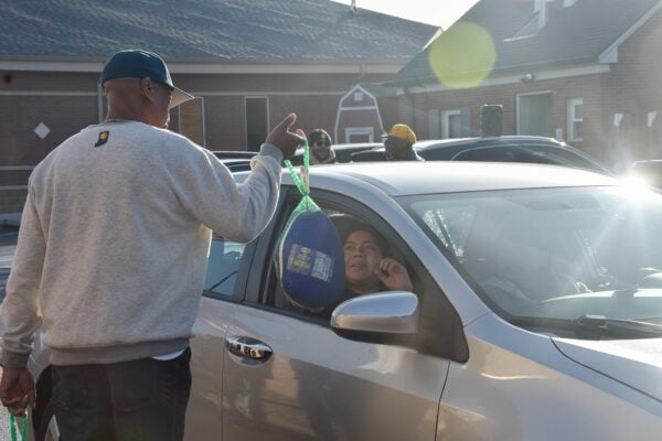 Holy Angels Catholic Church and School in Indianapolis, Indiana giving out holiday meals and turkeys to the community for 2025 Thanksgiving.