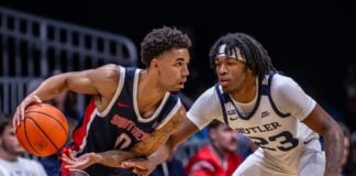 Southern Indiana University versus Butler University basketball at Hinkle Fieldhouse in Indianapolis, Indiana on November of 2025.