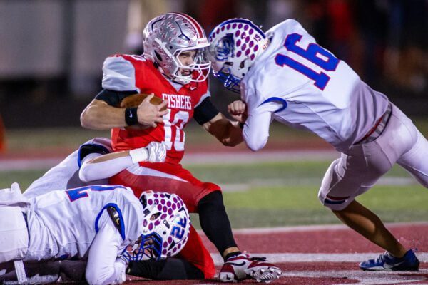 Hamilton Southeastern (HSE) High School versus Fishers High School boys' football IHSAA sectionals finals in November of 2025.