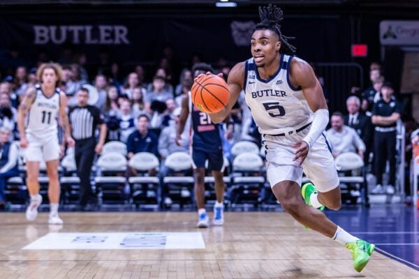 Southern Indiana University versus Butler University basketball at Hinkle Fieldhouse in Indianapolis, Indiana on November of 2025.