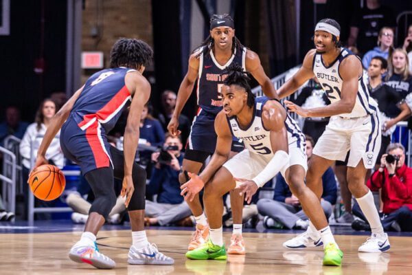 Southern Indiana University versus Butler University basketball at Hinkle Fieldhouse in Indianapolis, Indiana on November of 2025.