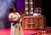 Sister Rosetta Tharpe (Cherish Love) and Marie Knight (Jaela Cheeks-Lomax) in the IRT's 2025 production of “Marie and Rosetta.” (Photo/Zach Rosing)